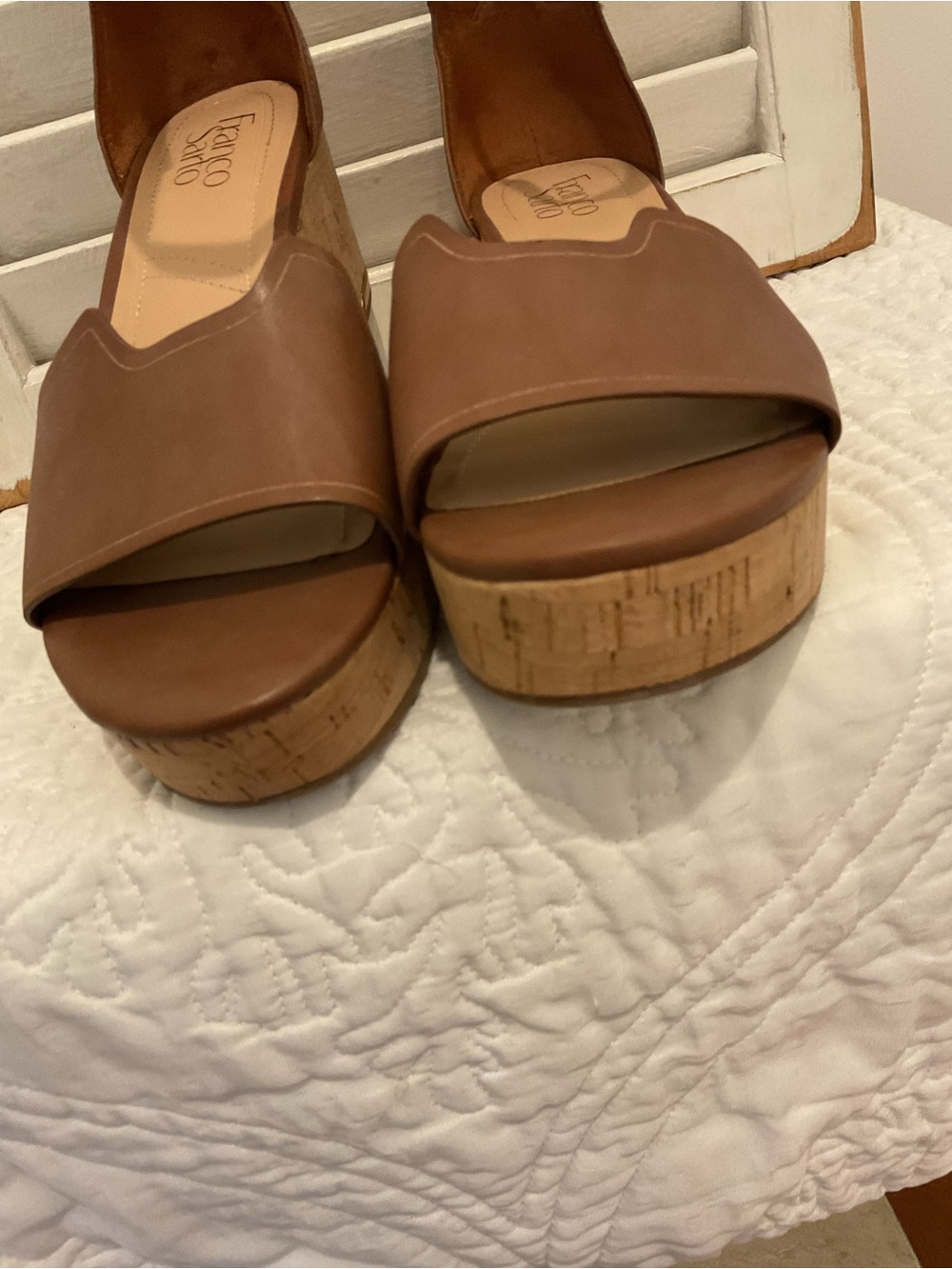 Franco Sarto Tan Leather Cork Wedge Sandals with Ankle Strap - Picture 4 of 8